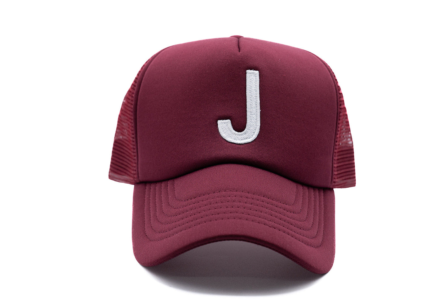 Burgundy Letter Trucker Hat