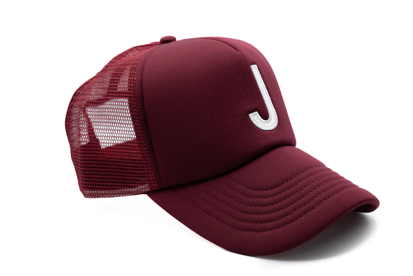 Burgundy Letter Trucker Hat