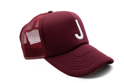 Burgundy Letter Trucker Hat