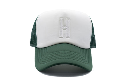 Dark Green & White Letter Trucker Hat