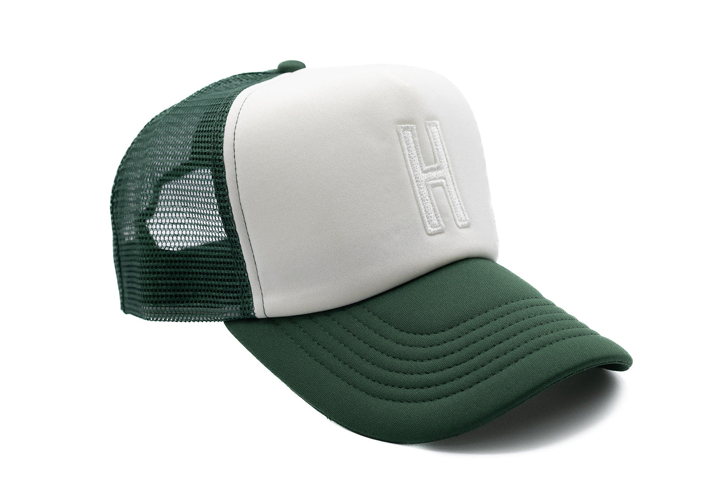 Dark Green & White Letter Trucker Hat