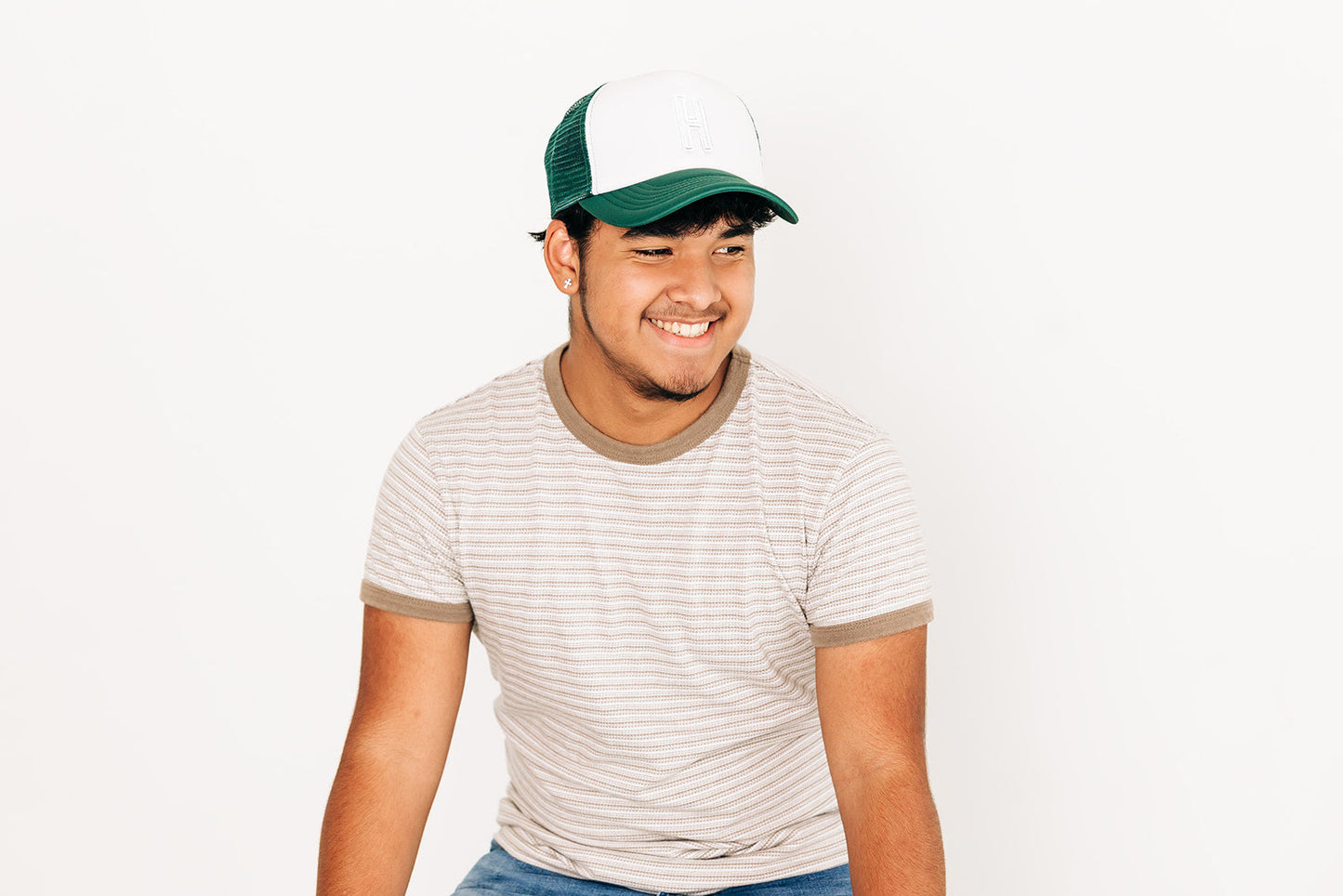 Dark Green & White Letter Trucker Hat