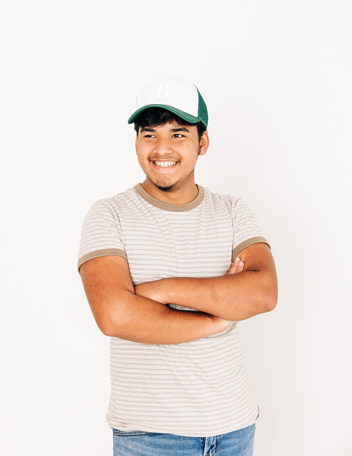 Dark Green & White Letter Trucker Hat