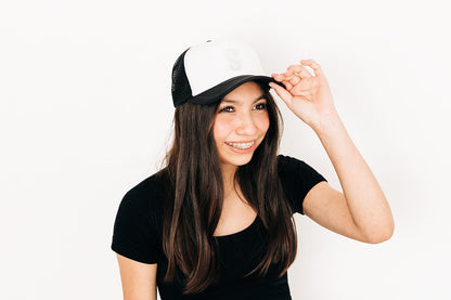 Black & White Letter Trucker Hat