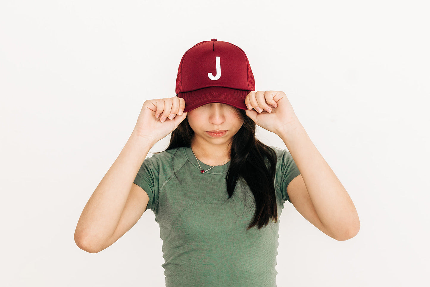 Burgundy Letter Trucker Hat