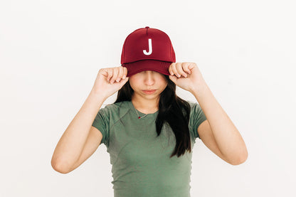 Burgundy Letter Trucker Hat